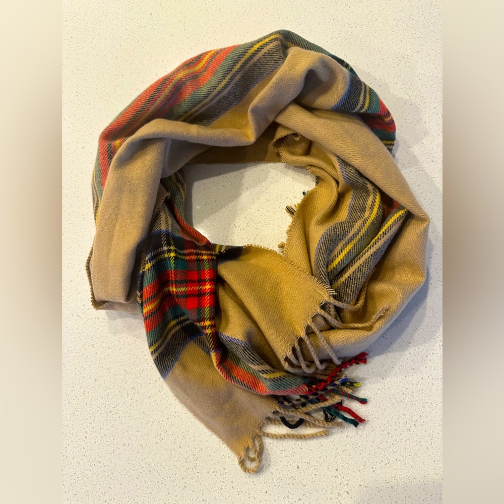 Cashmere Tan and Tartan Plaid Scarf